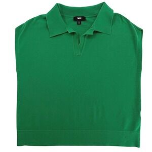 DKNY Womens Green Knit Polo Vest Cropped Sleeveless V-Neck Sweater‎ Top Size M